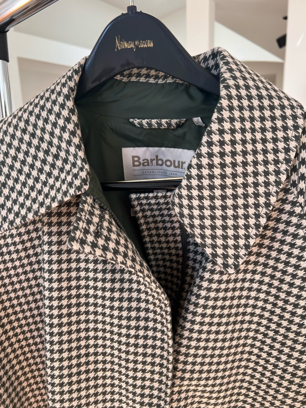 Barbour Dark Green & Cream Houndstooth Trench Coat
